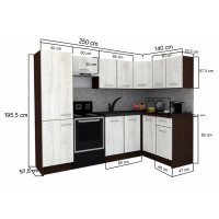 Bucatarie de Colt GENA NEW 2 DR. 140-250, Fara Corp de Cuptor, Wenge / Decor 8509